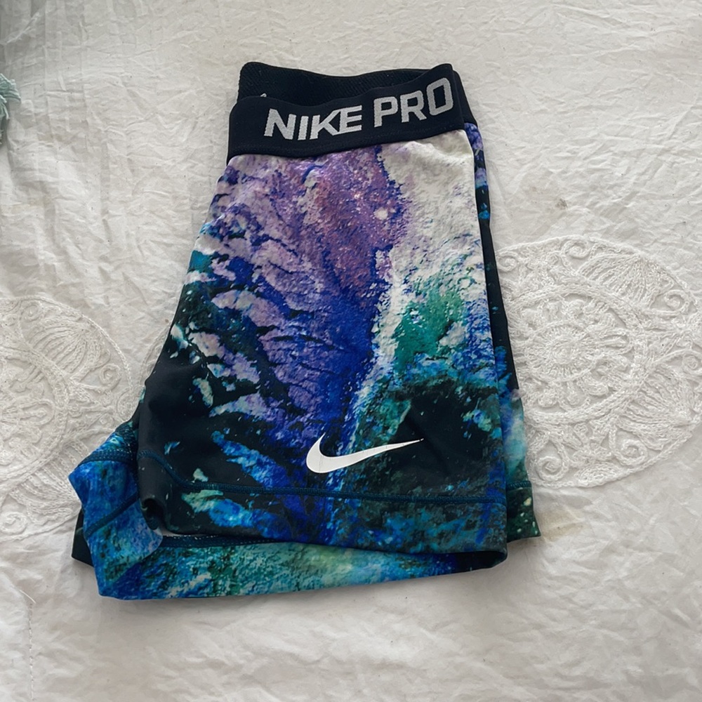 Size small colorful marble Nike pro spandex shorts